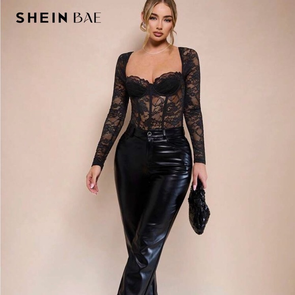 SHEIN Tops - Shein Bae Black Lace Bodysuit